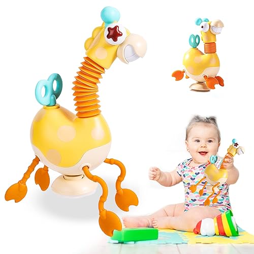 Miniatura 1 de Juguetes para bebés de silicona de grado alimenticio, juguete Montessori sensorial de jirafa con giro y tubo elástico para el cuello, para