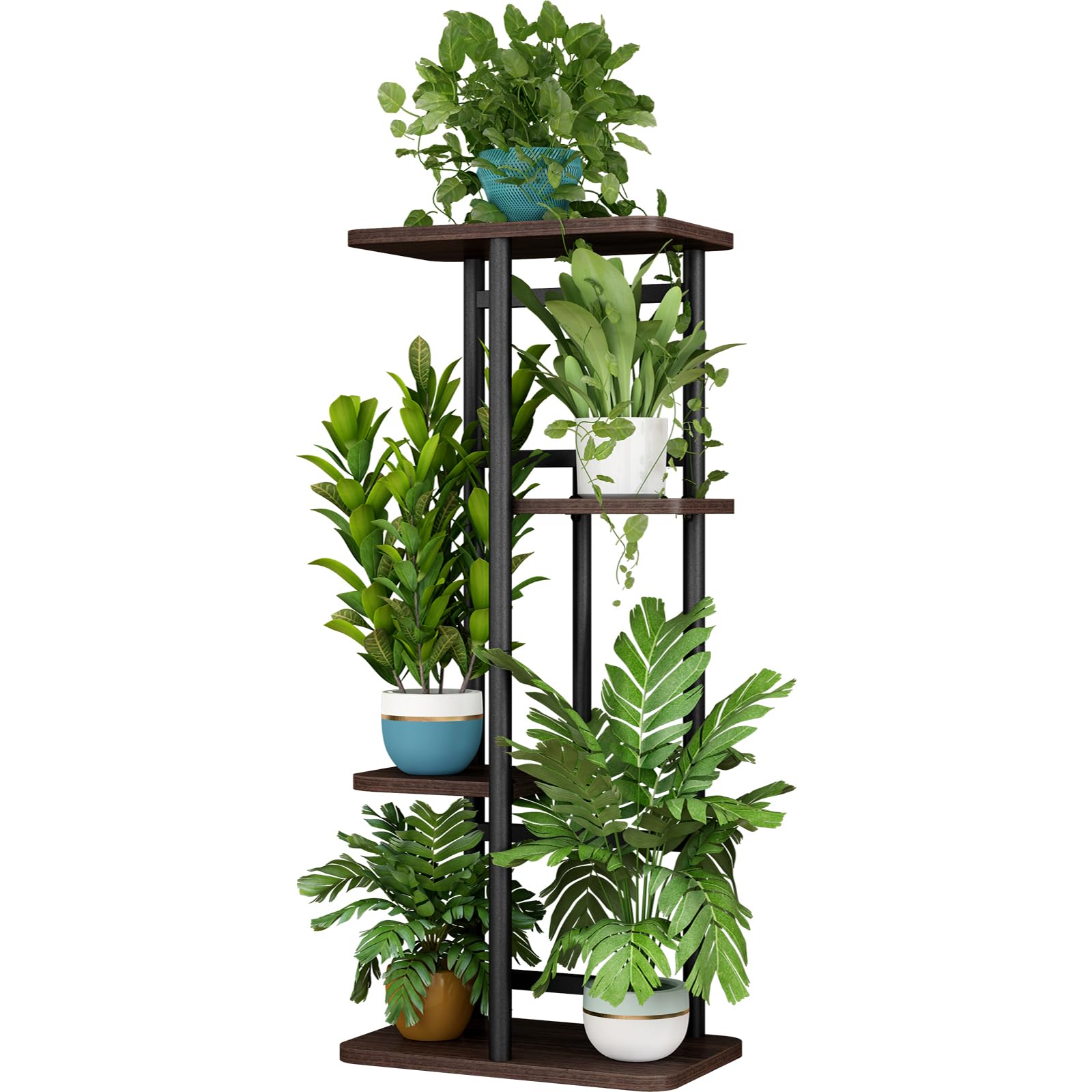 LINZINAR Plant Stand 4 Tier 5 Potted Indoor Plant Shelf Multiple Stands for Garden Corner Balcony Living Room