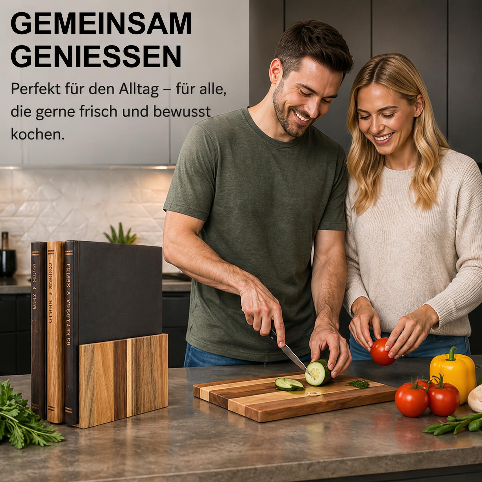3er Set Schneidebrett Bibliothek Buchschneidebrett mit Ständer, das aussieht wie Bücher, Küche Schneidebrett Holz Set für Brot Käse Obst Gemüse Fleisch