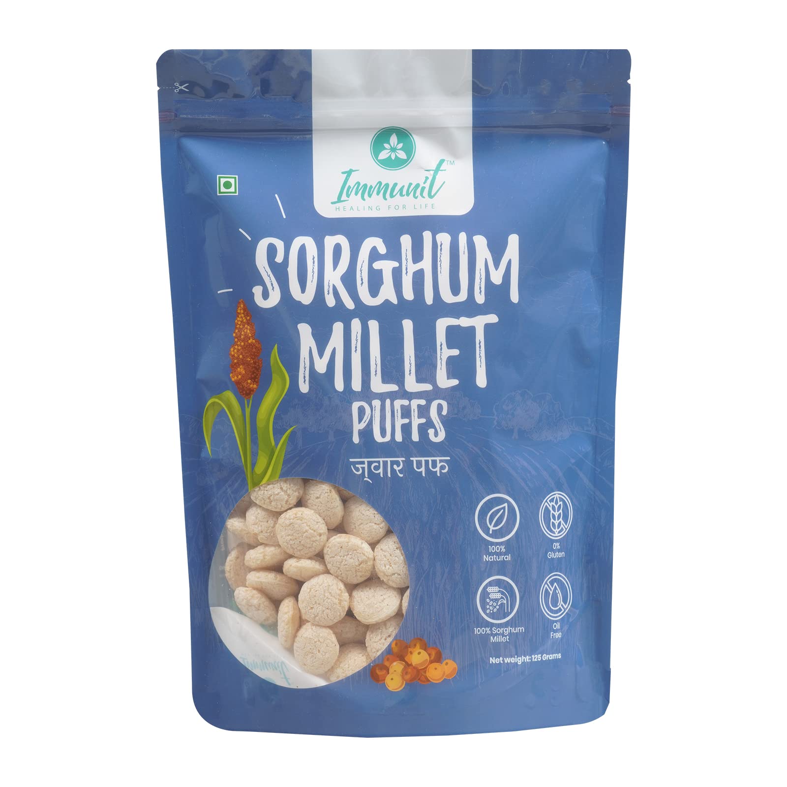 Immunit Gluten Free, Low Fat Jowar (Sorghum Millet) Puffs | Healthy & tasty office/party snack, No Preservatives, 125 Grams-image-24