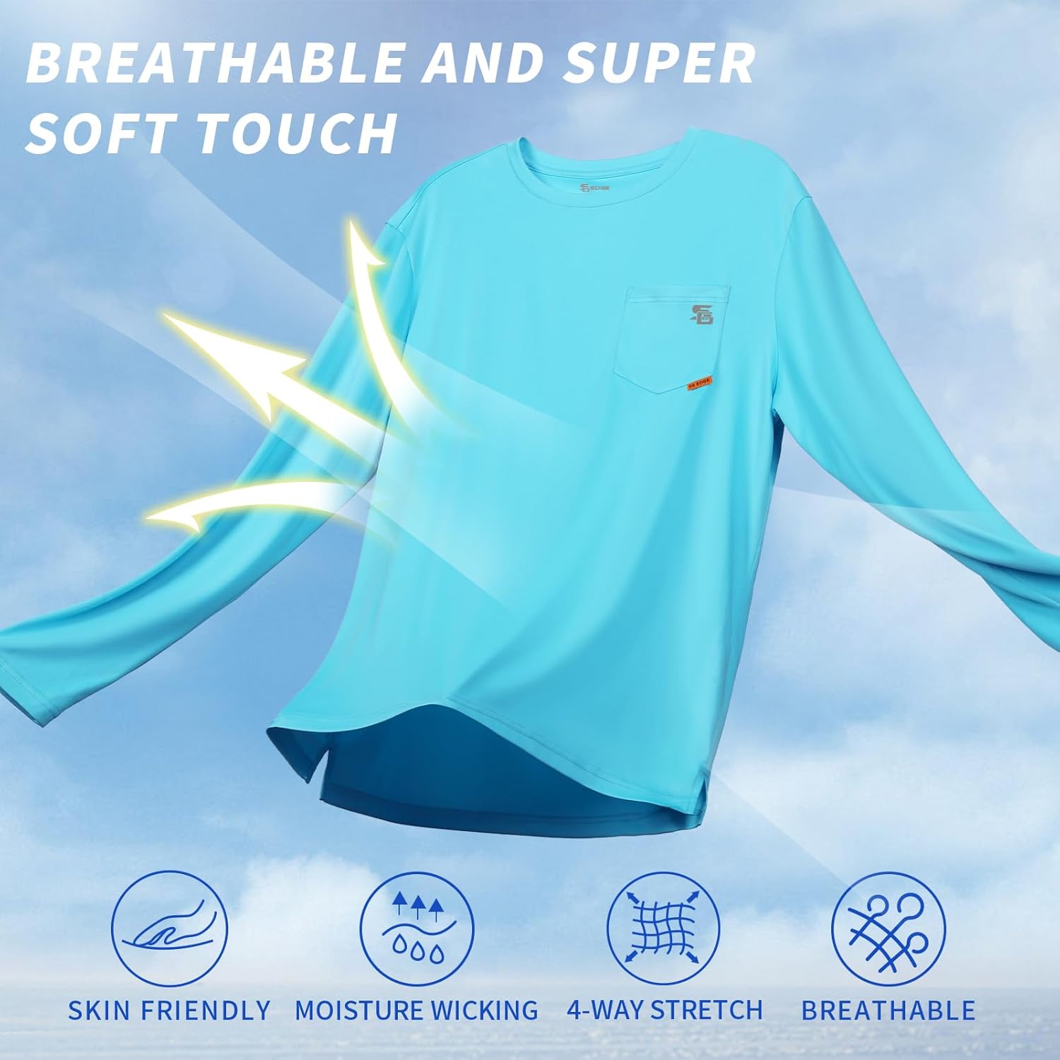 Mens Men's Rash Guard Shirts UPF 50+ Moisture Wicking Long Sleeve with Chest Pocket Quick Dry Lightweight - Image 4