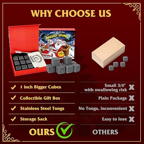 Miniatura 4 de Juego de regalo de piedras de whisky para hombres, rellenos de calcetines para hombres, cubos de hielo reutilizables para whisky, regalos de bourbon