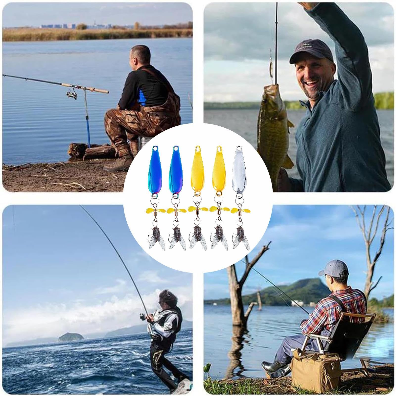 Esca Spinner Pesca | Kit Esca Spinner Metallo 5 Pezzi per trota luccio persico, esca riflettente per trota lago Shad Bass fiume luccio lucioperca Crappie salmone
