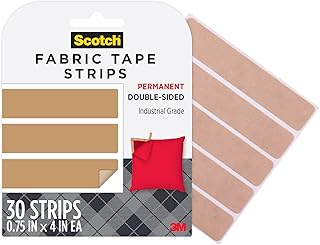 Scotch Permanent Fabric Tape Strips, 0.75 in. x 4 in., Machine Washable, Perfect Hemming Tape for DIY and Crafting, 1-Pack, 30 Strips