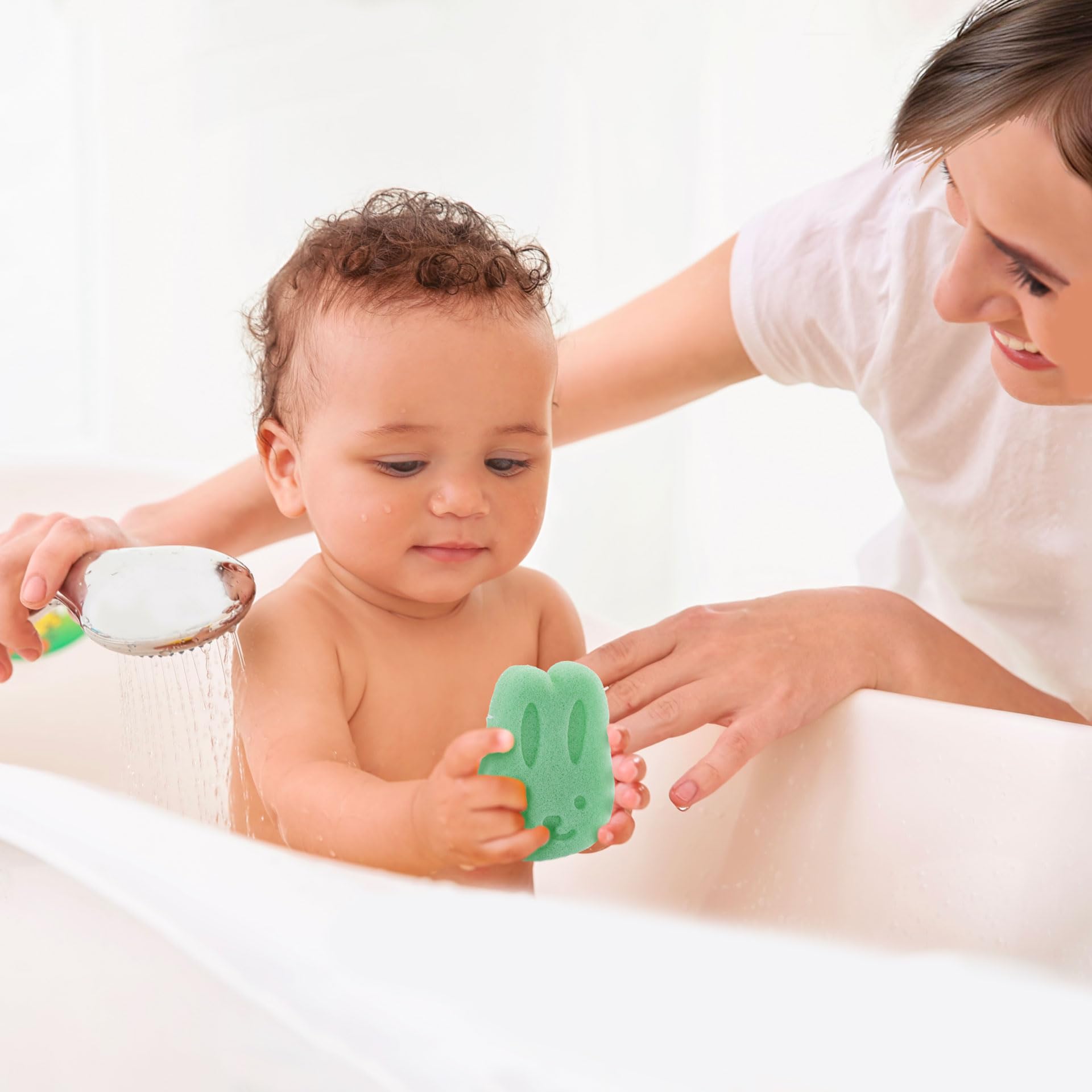 Spugnetta Konjac Baby Fibra di Origine Naturale Delicata Morbida Bagnetto Neonato - Pulizia Pelle Sensibile Viso Bambini (verde)