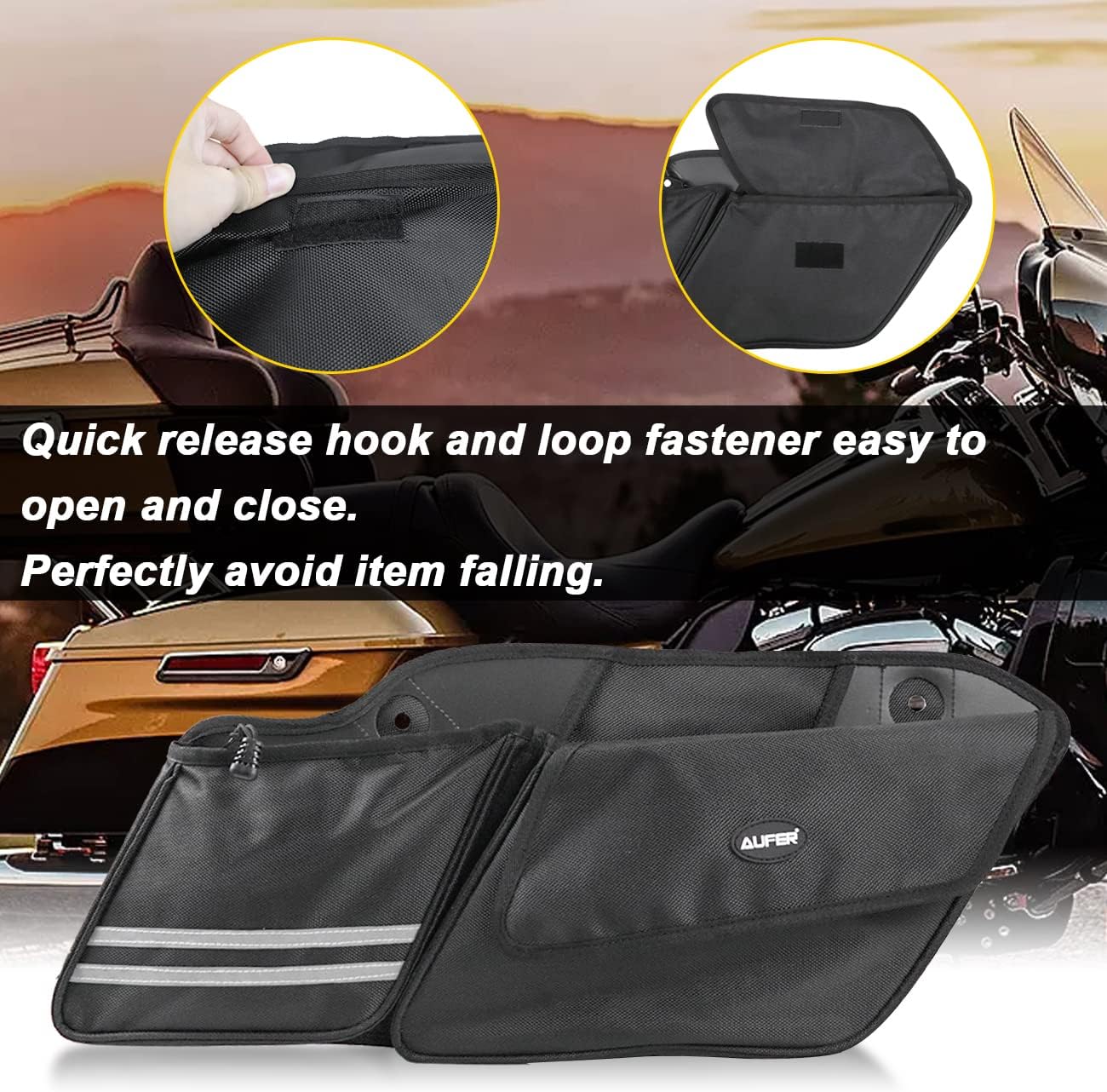 AUFER 2PCS Hard Saddlebag Side Organizer Bag Compatible With For 2014-2024 Harley Touring Street Glide Road King Road Glide Electra Glide Saddle Bag Organizers Storage bag(L+R Side)