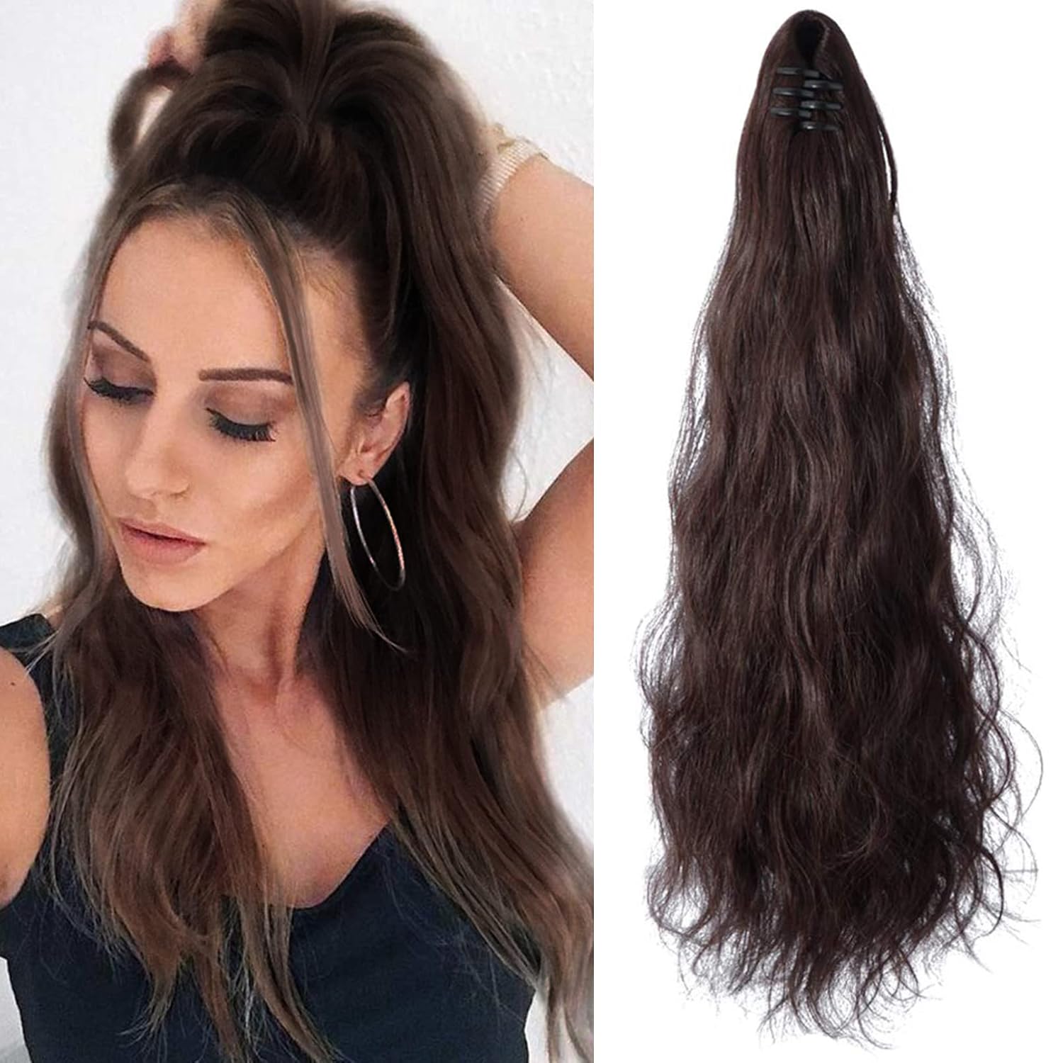 Buy SEIKEA Ponytail Extension Claw Clip 16" 24" Long Wavy Curly Hair
