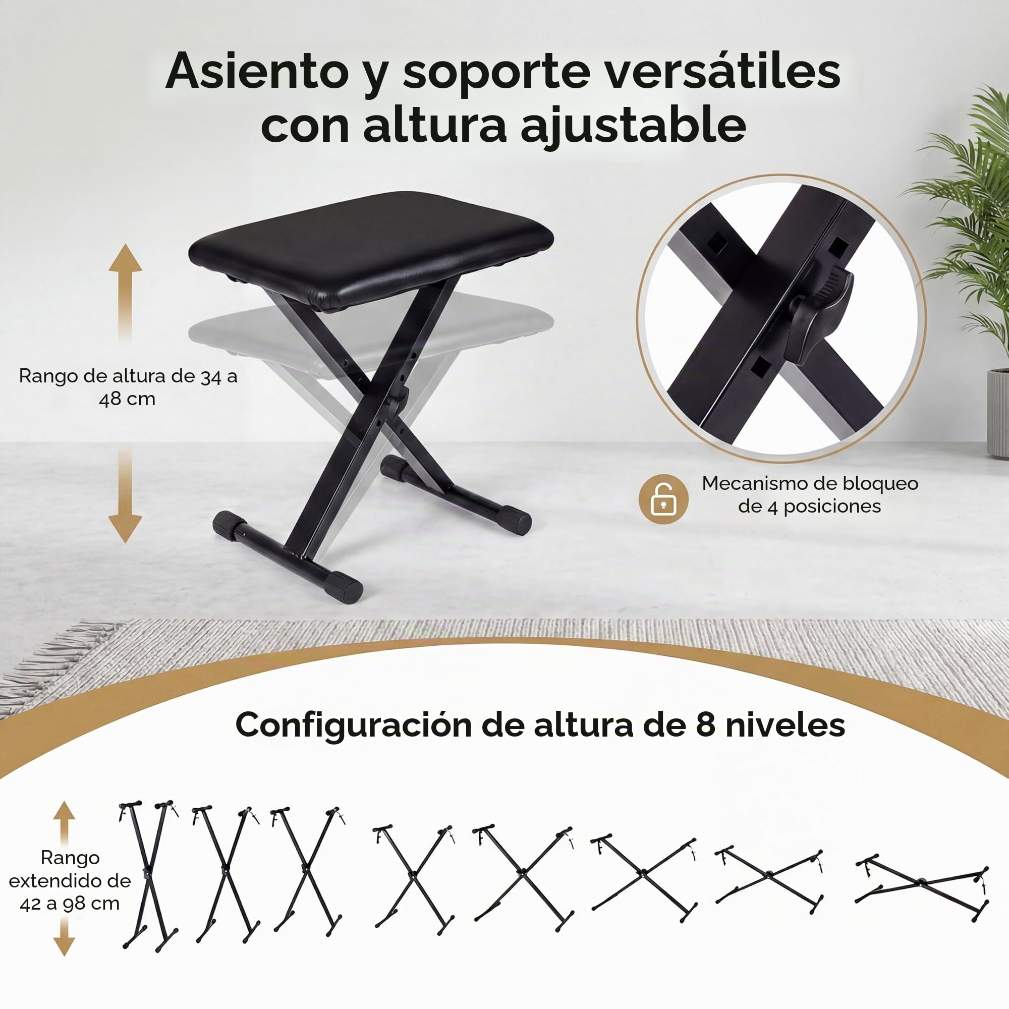 KOMFOTTEU Teclado de Piano de 88 Teclas, Piano Digital con Taburete, Soporte Ajustable, Auriculares, Teclado Electrónico con Teclas Iluminadas, Bolsa, para Principiantes, Adultos (Negro)