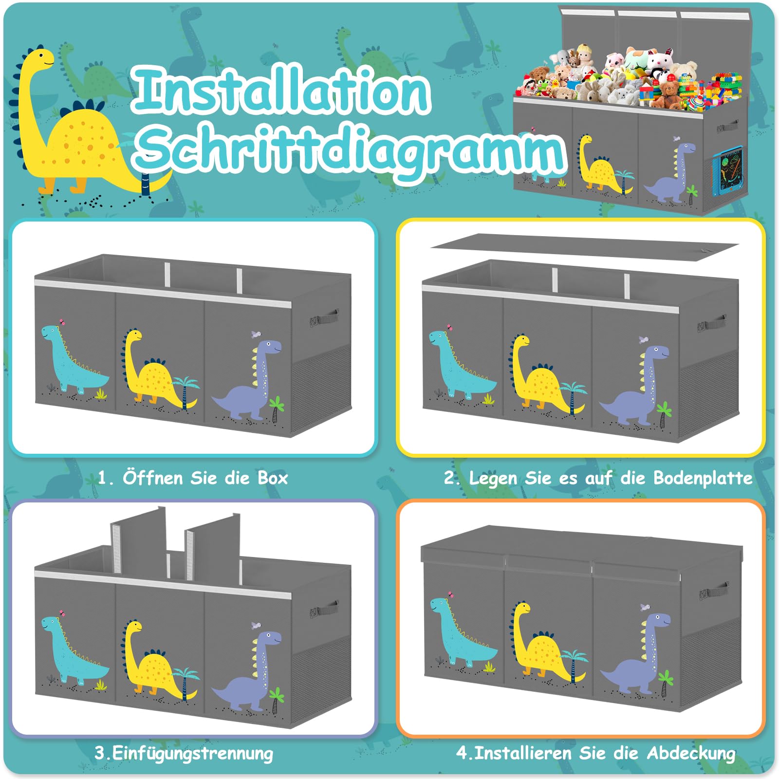 Baul Para Juguetes Tapa Para niños Extra Grande Plegable Almacenaje Juguetes con Asas Baul Juguetes Infantil para Habitación de Los Niños, Ropa, Dormitorio(Gris, 99 x 34 x 39 cm)