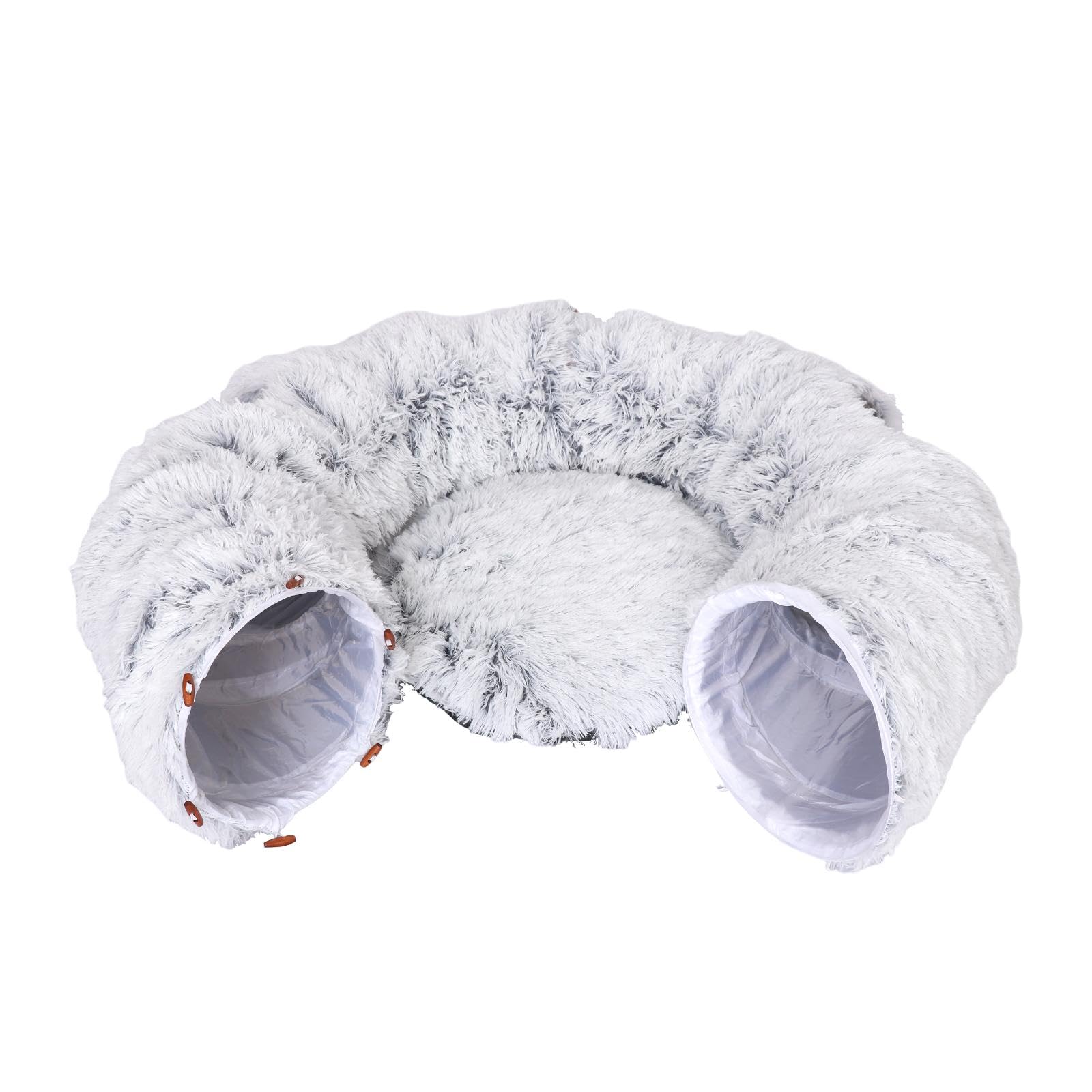 Baoblaze Plüsch Katzentunnel mit Schlafplatz, Katzen Spieltunnel 3 in 1, Ultra weiche Runde Donut Form mit Spiel, Cat Tunnel Bed, Rascheltunnel Für Katzen, GRAU