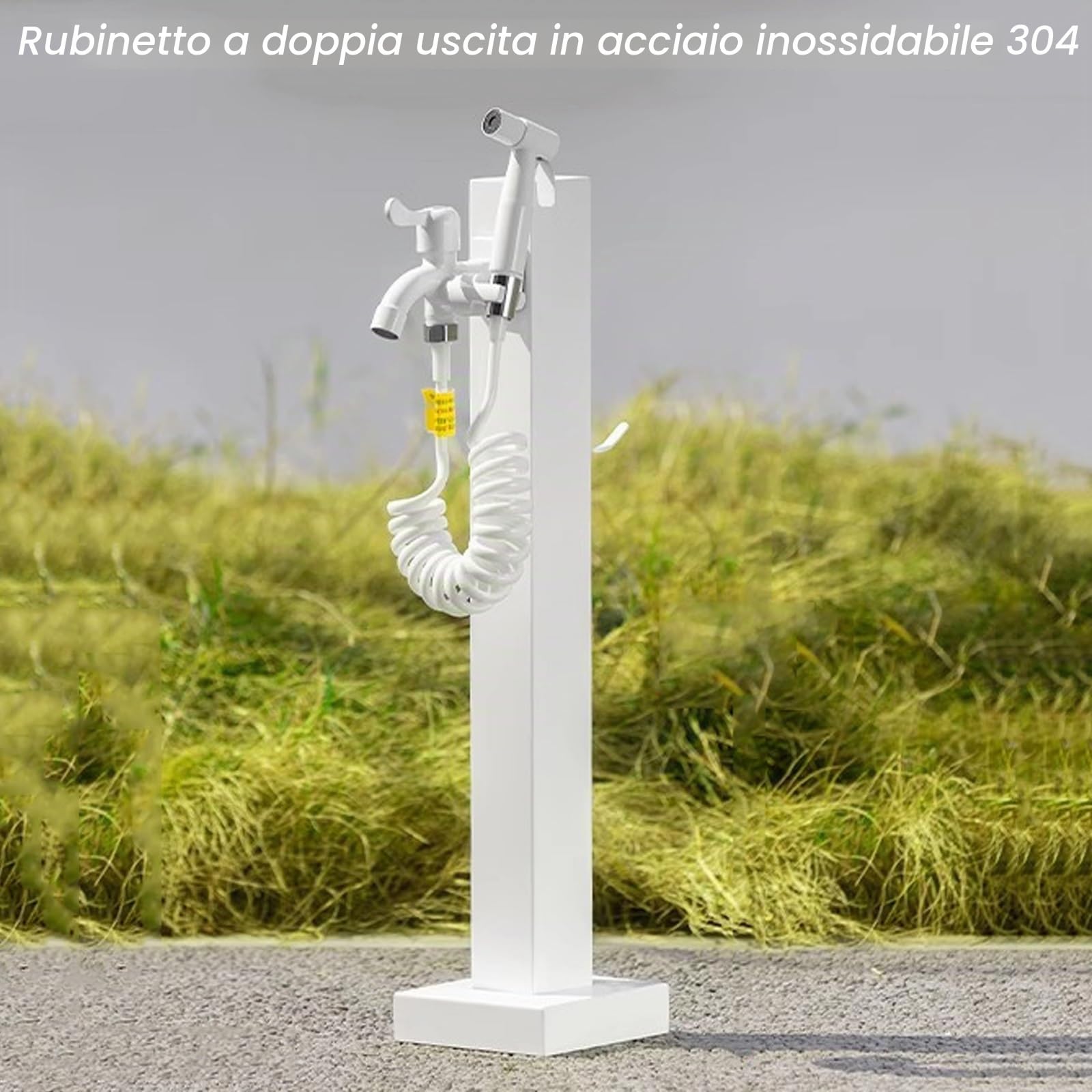 Colonna Acqua Giardino da Esterno, Rubinetto Giardino Fontana da Giardino in Acciaio Inossidabile 304, Rubinetto a Doppia Uscita con Pistola a Spruzzo, per Irrigazione da Giardino, Fattoria, Cortile(W
