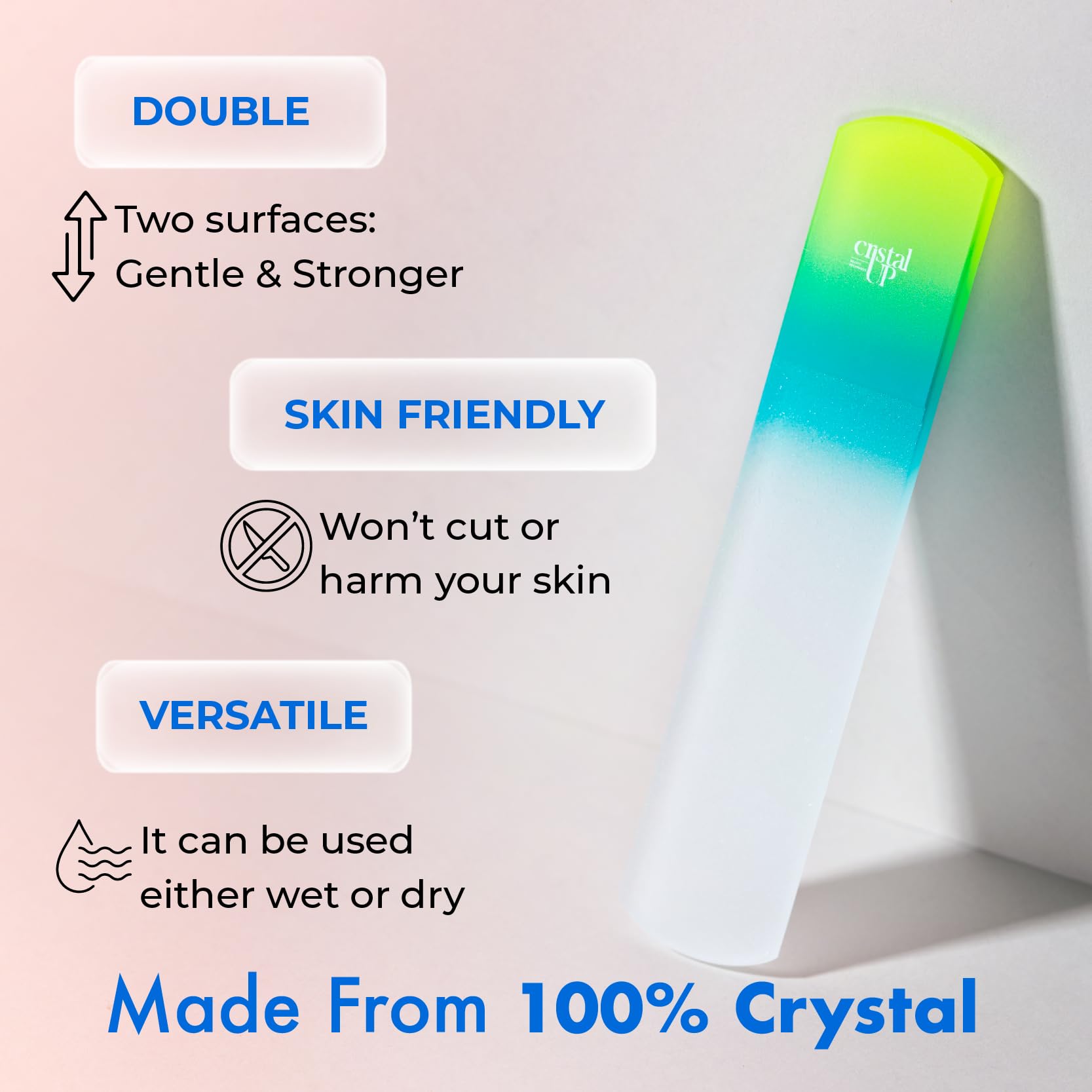 Juego de cuidado de cristales de iniciación – 3 piezas incluye raspador de pie de vidrio, lima de cristal mediana y palo de cutícula para uñas naturales, kit de lima de vidrio