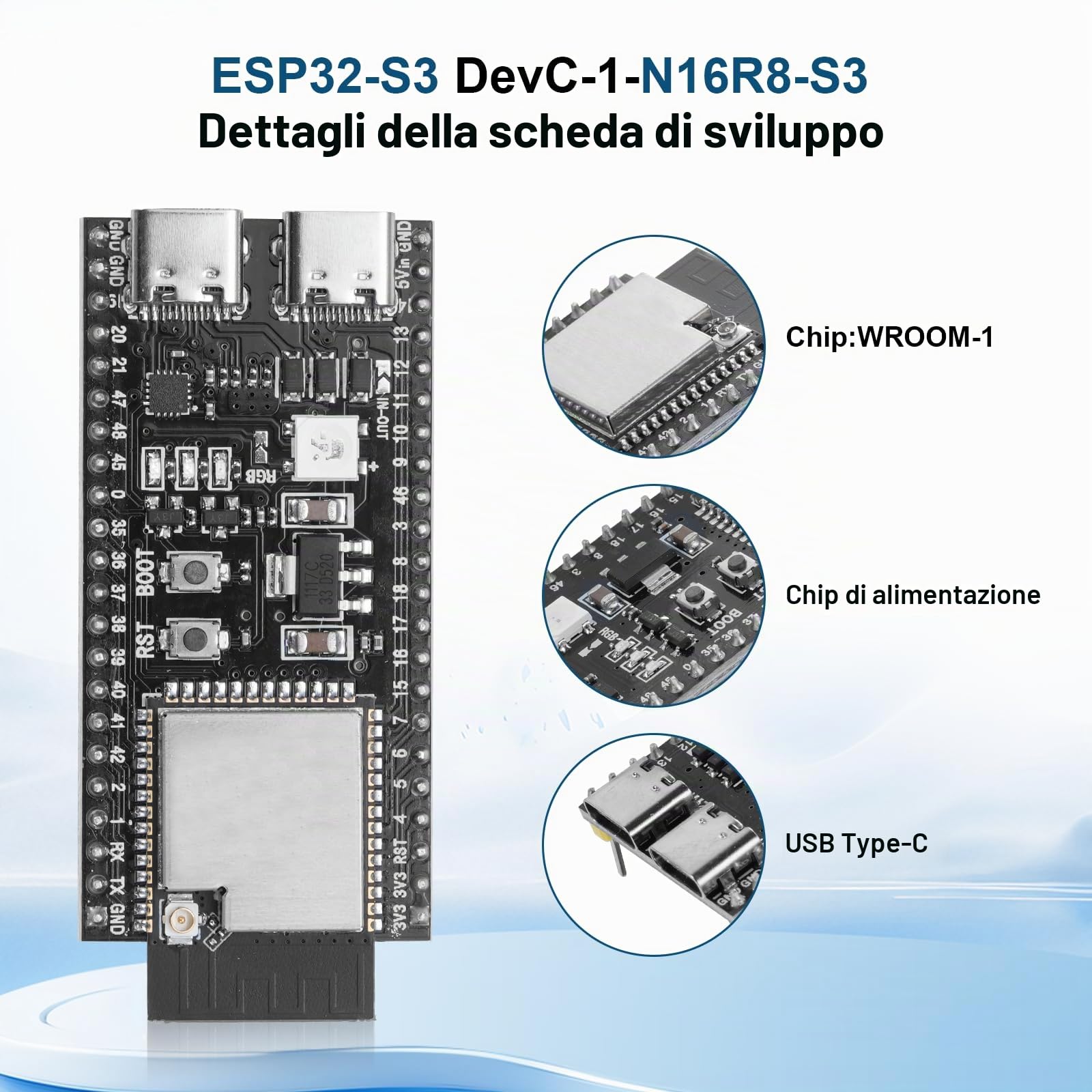 ESP32-S3 DevC-1-N16R8-S3 Scheda di sviluppo con connettore IPEX (Plus 1 antenna) AYWHP Wi-Fi + modulo BLE MCU ESP32-S3 completamente integrato compatibile con Arduino (2 pezzi)