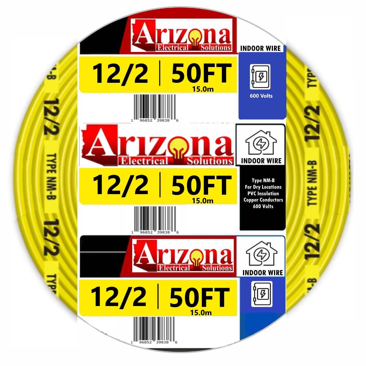 50 FT 12/2 Type NM-B Copper Wire, #12 AWG, 2 Conductors with
