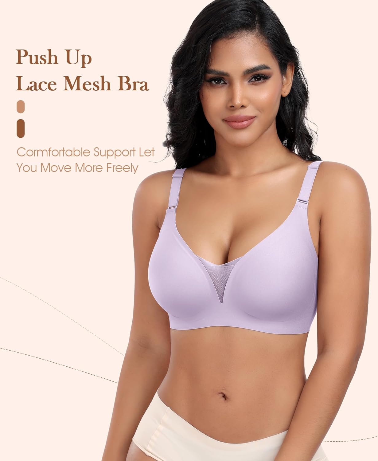 Wireless Bras for Women Lace V Neck No Underwire Push Up Bra Seamless Braslettes Full Coverage Plus Size Everyday Bras S-3XL - Image 2