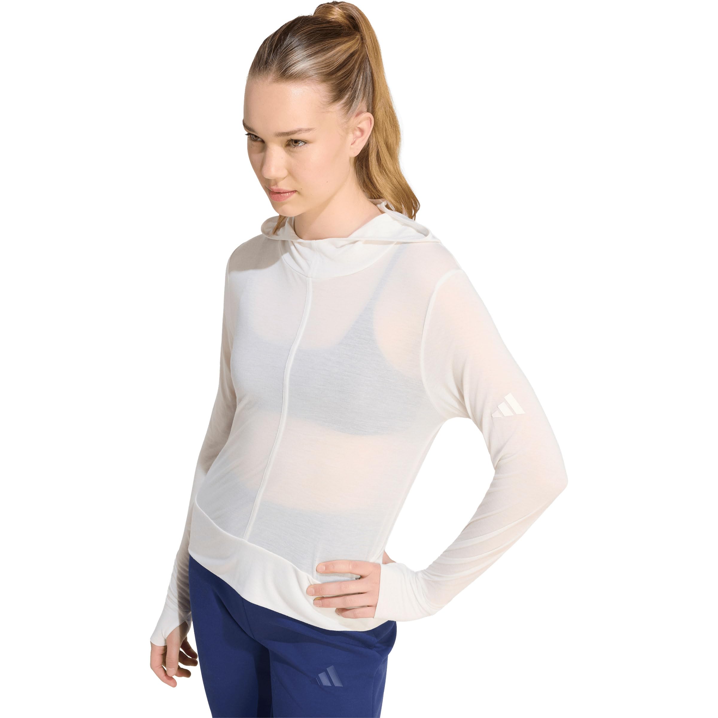 adidas Kobiety Soft Lux Sheer Hooded Long-Sleeve Shirt, off white, M