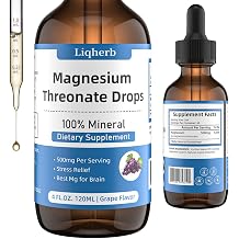 Magnesium L-Threonate Liquid Drops 500mg, for Adults & Kids, Vegetarian Glycerin Base Tincture for Brain Health, Memory, Focus & Sleep, Non-GMO, Gluten-Free, Sugar-Free, 4 Fl Oz 60 Servings