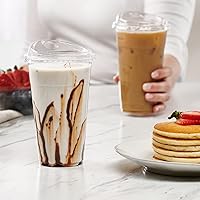 Vista 17 de Comfy Package - 100 vasos de plástico transparente con tapas sin pajilla, 16 onzas, tazas de café helado desechables con tapas, ideales para bebidas