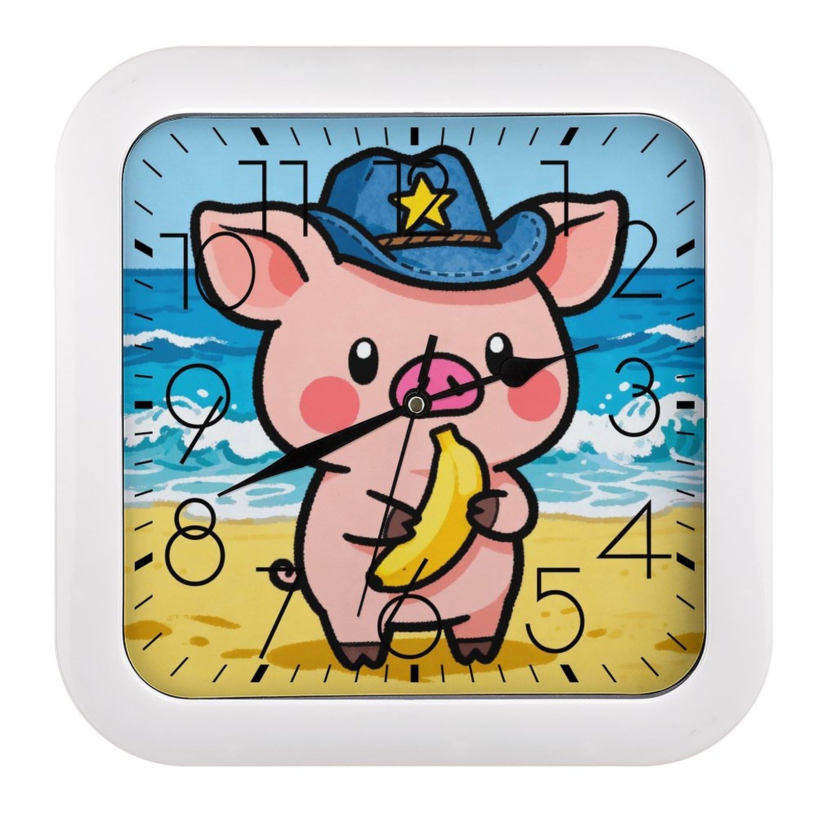 Horloge murale carrée en forme de cochon design silencieux 25cm