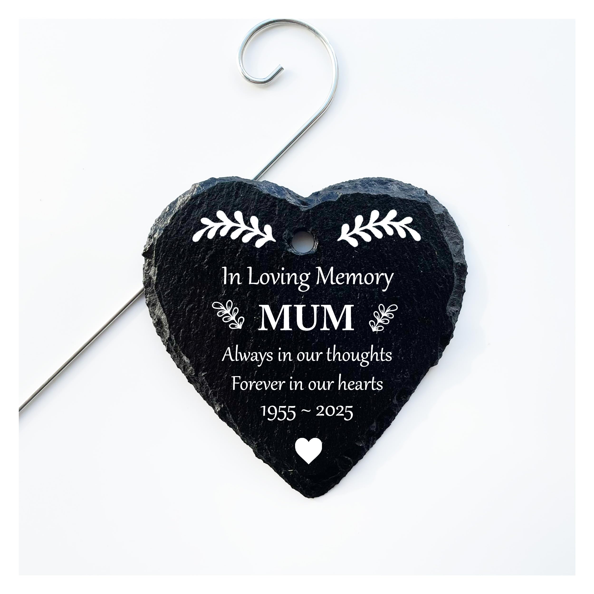 Personalised Slate Heart Grave Marker - Add Any Name - Memorial For Lost Loved Ones As A Special Reminder (In Loving Memory)