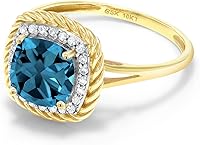 Vista 4 de Gem Stone King Anillo de compromiso de oro amarillo de 10 quilates con piedra natal y diamante blanco Cojín de 0.276 in Anillo de oro