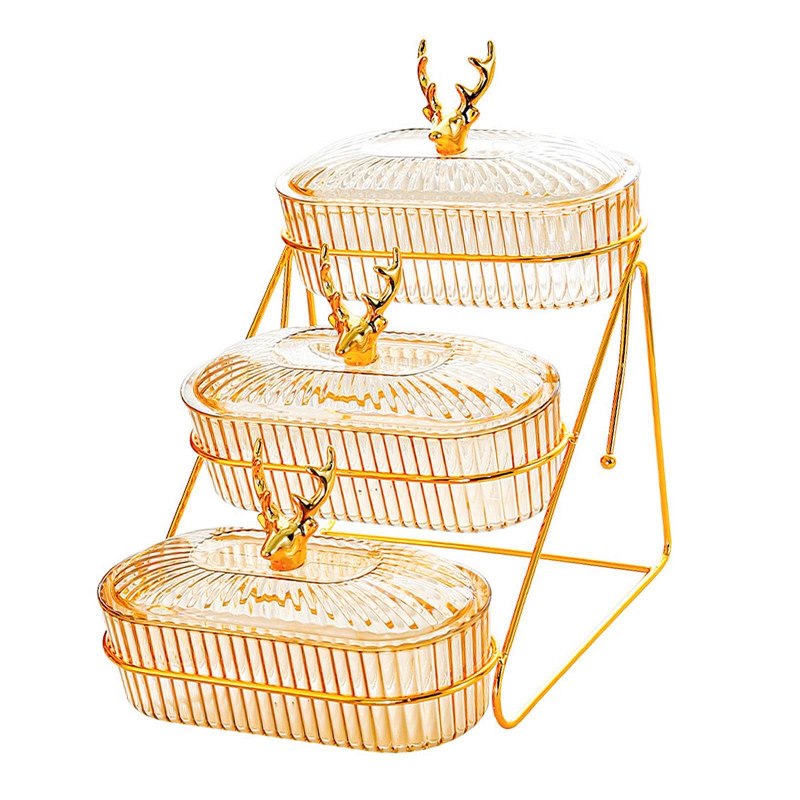AMSLSIU for Creative Multi Layer Appetizer Serving Tray Dried Fruit Dish Snack Plates Stylish Container For Serving Snack Dishes Appetizer Tray Bar Container, amber, 3 layer