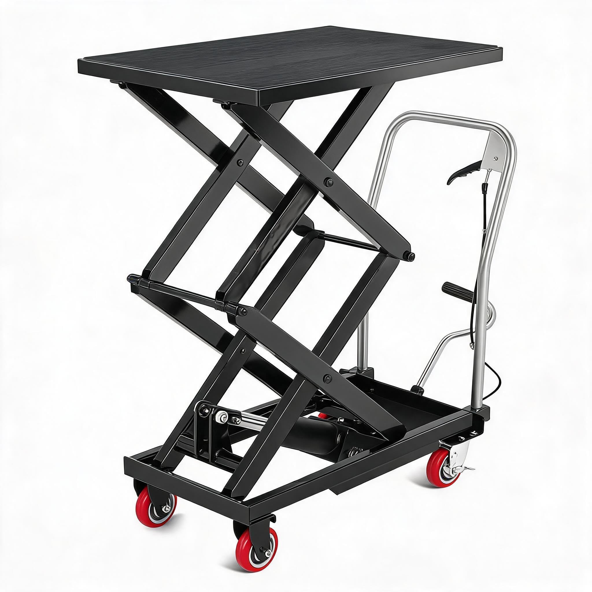 Photo 1 of **SELLING AS PARTIAL SET. ONE OF TWO BOXES** Garvee Hydraulic Lift Table Cart, 770 LBS Capacity 50 in Lifting Height, Double Scissor LiftTable with 4 Wheels and Non-Slip Pad for Material Handling and Transportation, Black
