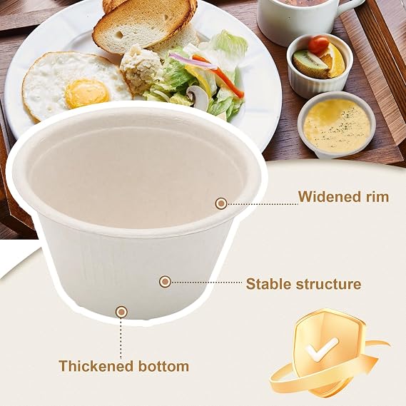 100 Packs White 2 oz Disposable Bagasse Fiber Cups