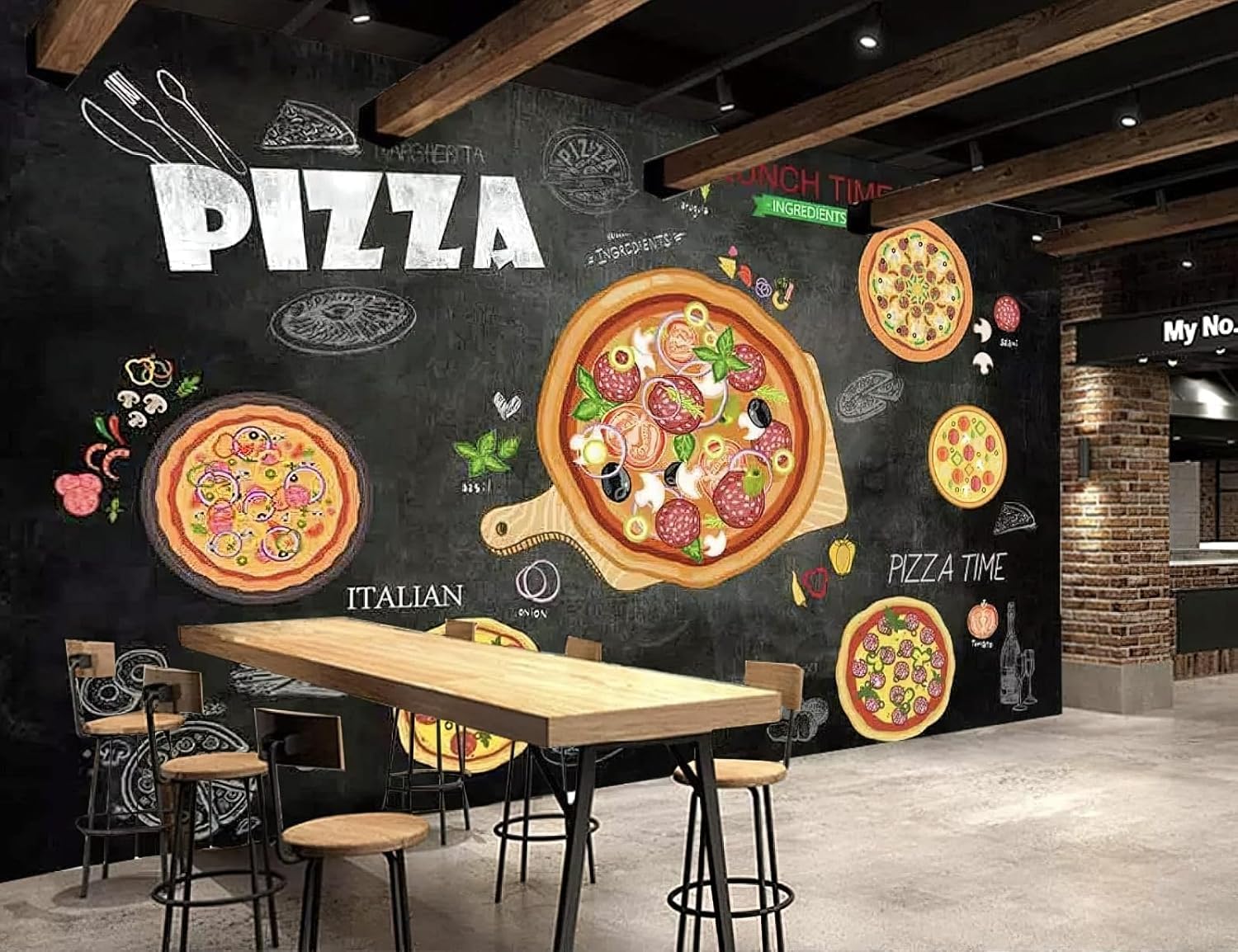 Art décoration murale salon papier peint intissé pizza 3D