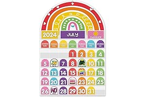 Mewise Rainbow Calendar Pocket Chart & Daycare Activities Cards for Learning and Development