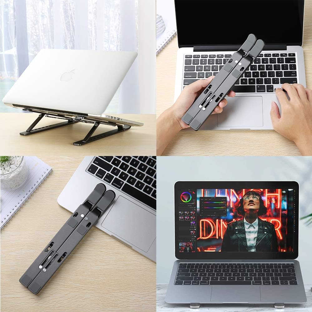 KOOPAO Laptop Stand Portable, Notebook Holder Adjustable Foldable Ventilated Desk Tablet Aluminum Compatible for New Apple MacBook Pro Air and Asus Samsung HP Dell Acer 9 to 15.6（Grey）