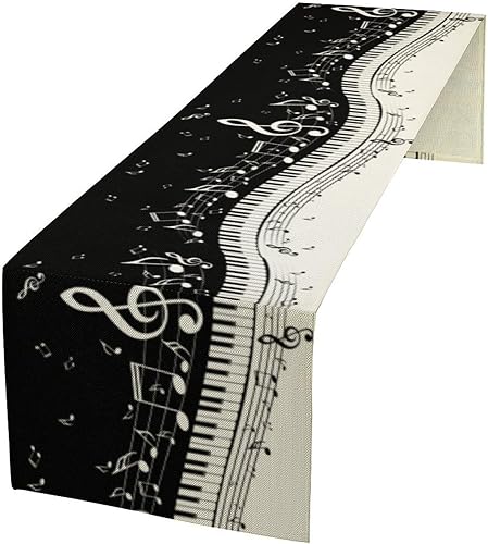 Miniatura 34 de Camino de mesa musical, notas retro, teclas de piano, camino de mesa para el hogar, interior, exterior, cocina, vacaciones, fiesta, decoración de