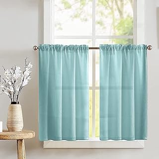 Zen Creative Designs Solid Poplin Tier Window Valance 2 Piece Set Home DÃ©cor Bedroom Nursery Kitchen Window (Aqua)