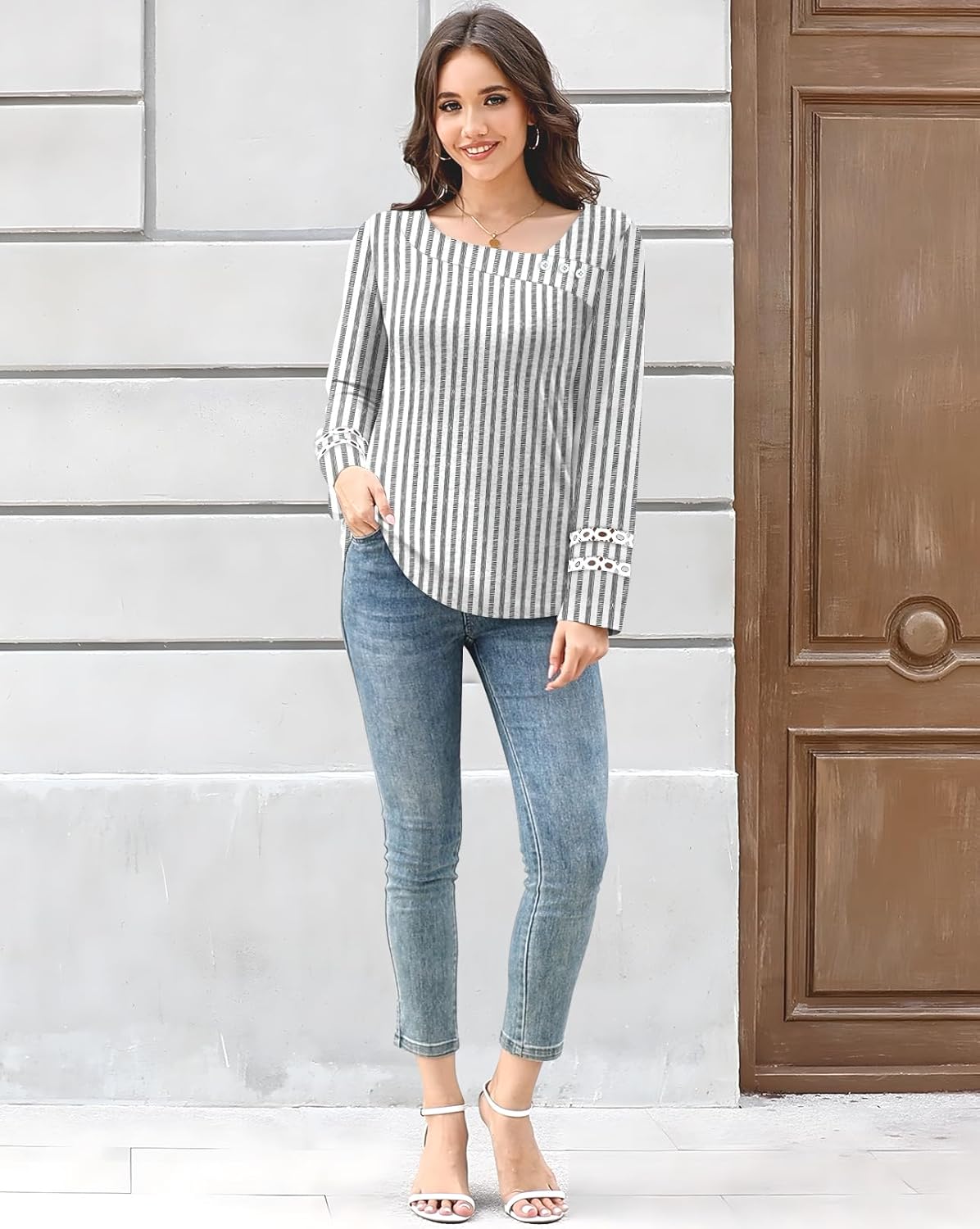 Disamer Long Sleeve Shirts for Women Fall Clothes Teacher Outfits 2026 Button Blouses Dressy Casual Square Neck Tunic Tops - Image 6