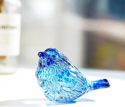 Blue Glass Bird Figurine Crystal Animal Collectible Shelf Decor | Blue Glass Bird Figurine Crystal Animal Collectible Ornament for Bird Lovers Home Shelf Desk Office Display Gift
