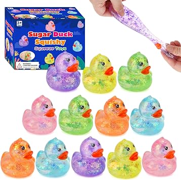12 Pcs Gliter Mini Duck Squishy, Cute Colorful Slow Rise Fidget Stress Balls for Adult Sensory Ducks for Gifts Office Stocking Stuffer ADHD Autism Anxiety Relief