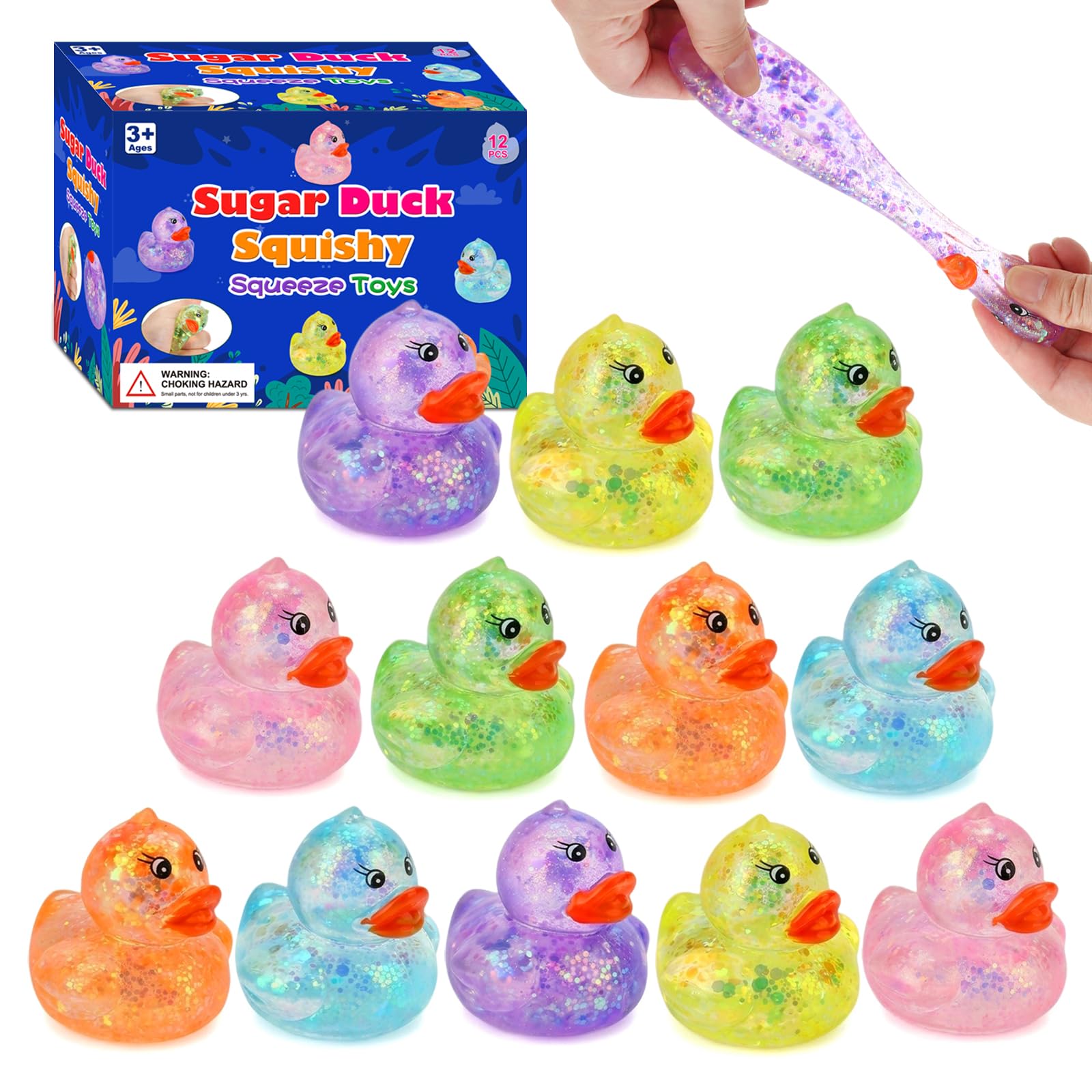 12 Pcs Gliter Mini Duck Squishy Cute Colorful Slow Rise Fidget Stress Balls