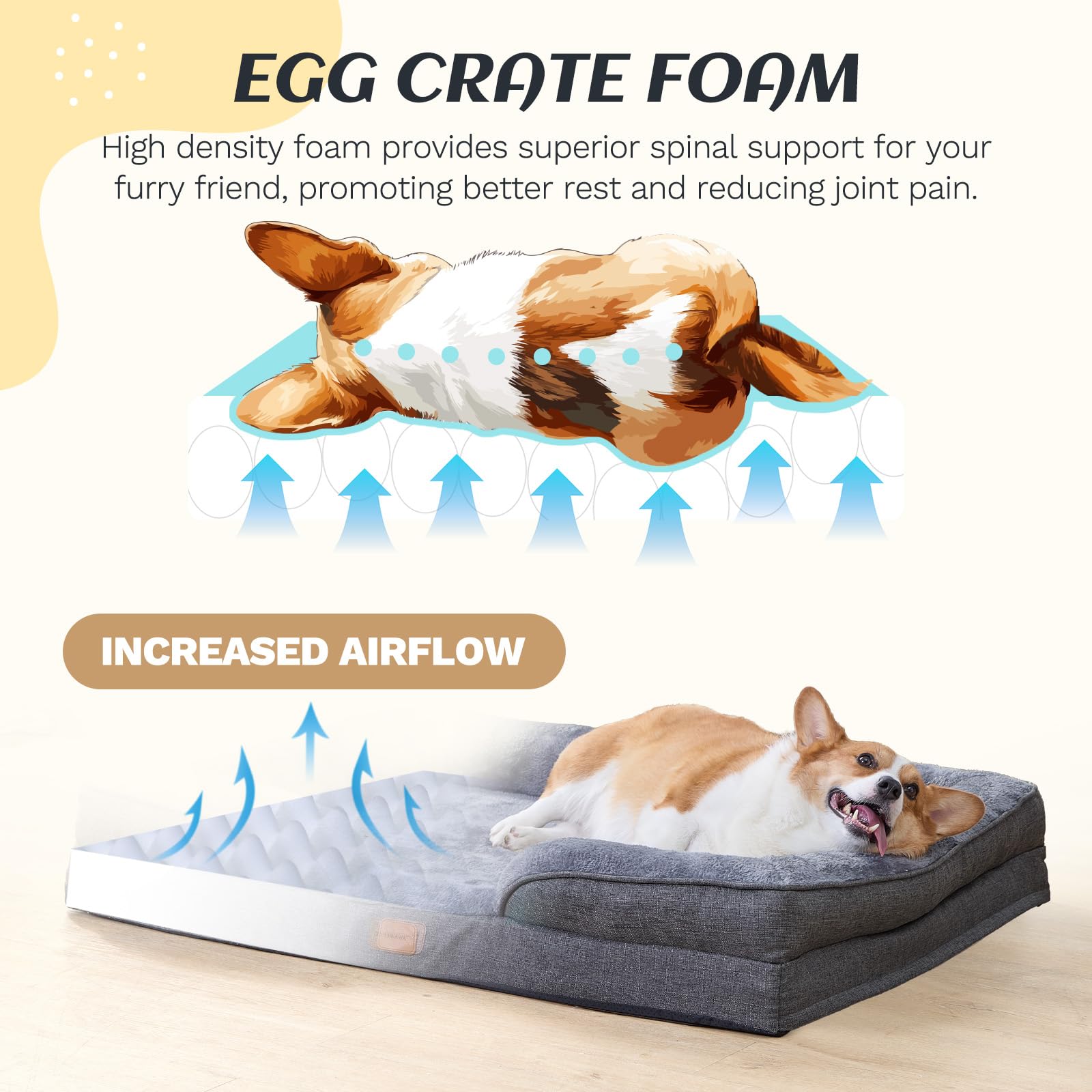 OUPEIWAWA Large Dog Bed Orthopedic with Bolster Sides Removable Egg-Crate Foam Waterproof Liner Pet Bed Sofa Couch with Removable Washable Cover Non-Slip Bottom, Dark Gray - image 2