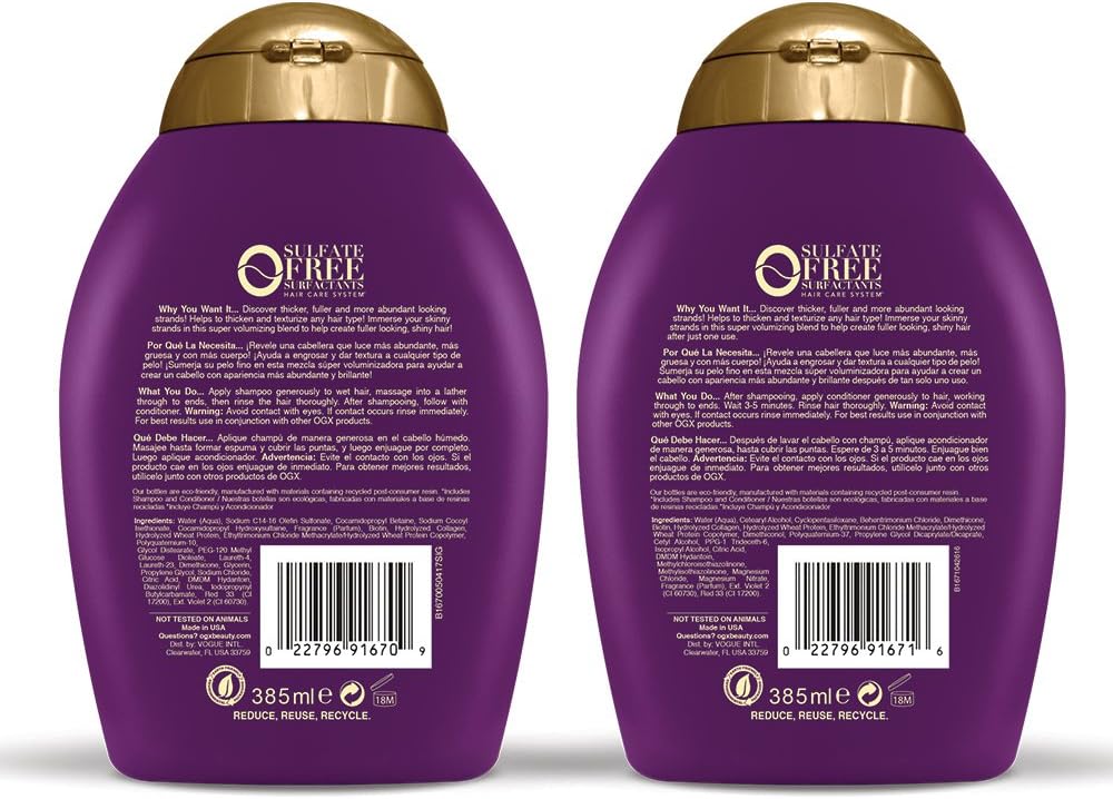 OGX Thick & Full + Biotin & Collagen Shampoo & Conditioner Set, 13 Ounce (packaging may vary), Purple : Beauty & Personal Care