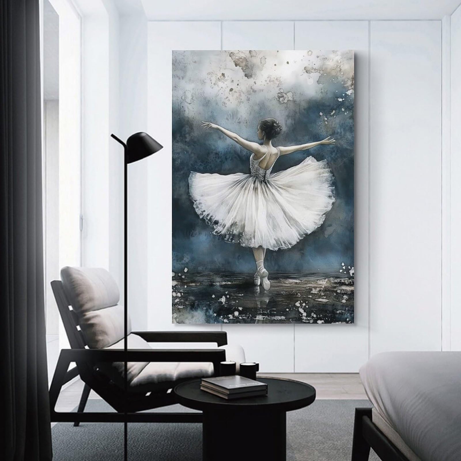 Junmoney Ballerina in White Tutu Watercolor Painting Wall Picture Print 12x18inch(30x45cm), for Hallway, Lounge Or Guest Room, Gift Idea for Housewarming And Birthdays
