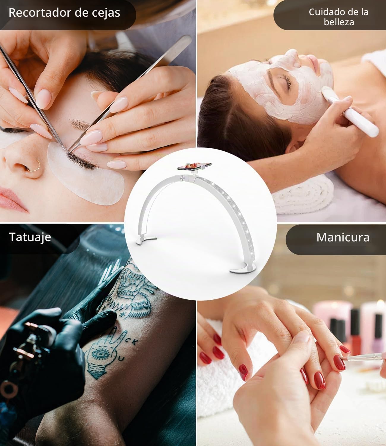 yAyusi Media Luna Lámpara para Uñas con Soporte, 74CM 40W Luz Técnica para Uñas, Lámpara de Mesa para Uñas con Controlador de Cable y Control Remoto, 7 Modos 10 Brillos para Belleza/Pestañas (Blanco)