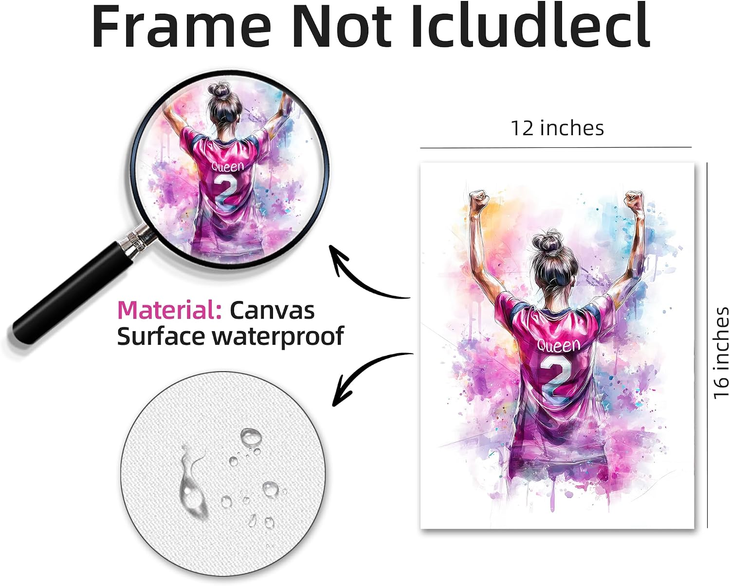 Frimeeme Girl Purple Watercolor Soccer Wall Art, Purple Watercolor,Sports Theme Decor for Bedroom, Kids Room,3 Piece Set, 12x16 Inches, Unframed