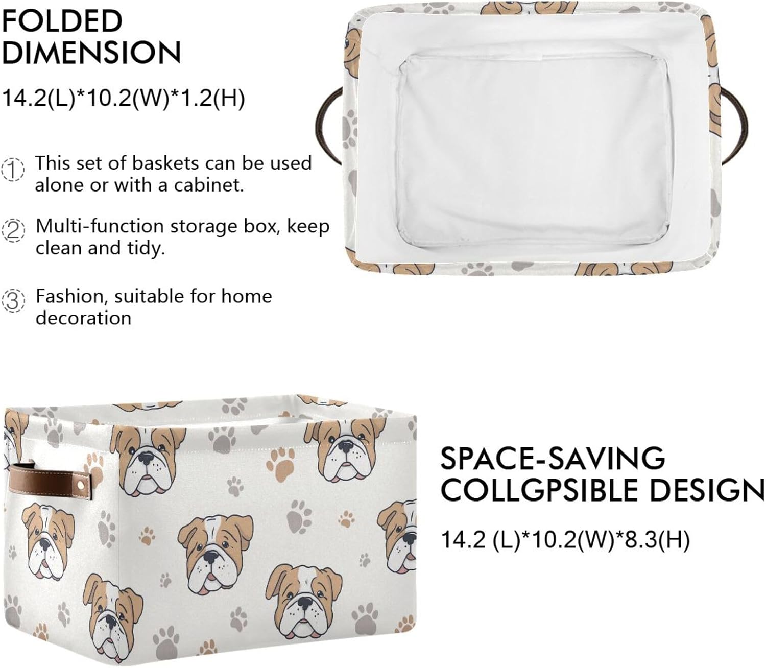 Aslsiy Storage Basket Dog Paws Nursery Bins English Bulldog Baby Box Canvas Clothes Shelf Basket Laundry Hamper Gift Basket for Home Closet 1 Pcs
