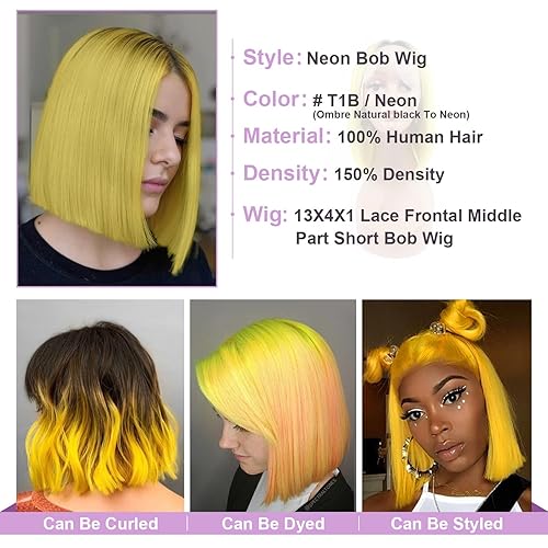 Miniatura 21 de Evala Bob Wig Human Hair Black Bob Lace Front Wig 10 inch Middle Part Short Bob Wig 13x4x1 Frontal Lace Wig #1 Jet Black Color Bob Wigs 150% Density