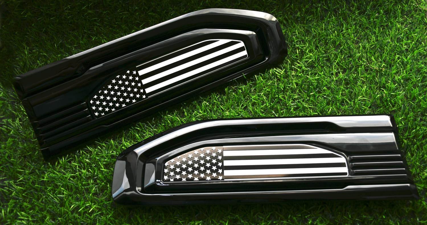 Pair Custom USA Flag Driver Side Vent Right Left 3D Badge Emblems Replacement for 19-24 GMC Sierra 3.0 Duramax 5.3L 6.2L V8 1500 GM (Black White)