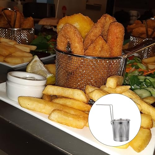 Miniatura 7 de Cesta redonda de acero inoxidable para freír chips franceses de malla de alambre para freír fideos con asa, herramienta de cocción de patatas para