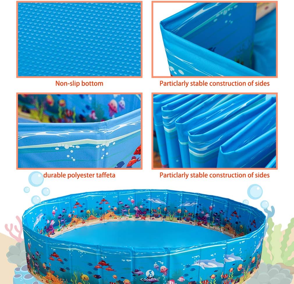 KOOLTAIL Foldable Dog Swimming Pool - Extra Large Pet Bathtub - Collapsible Summer Pool with Underwater World Print Portable Durable Outdoor Bathing Pool, 63 x 11.8 inches for Dogs Cats and Kids