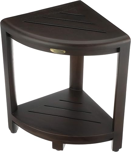 Miniatura 5 de Decoteak Teak Corner Shower Shelf – 2 Tier Waterproof Bathroom Storage Organizer Compact Wood Storage Water-Resistant Design Space Saver for