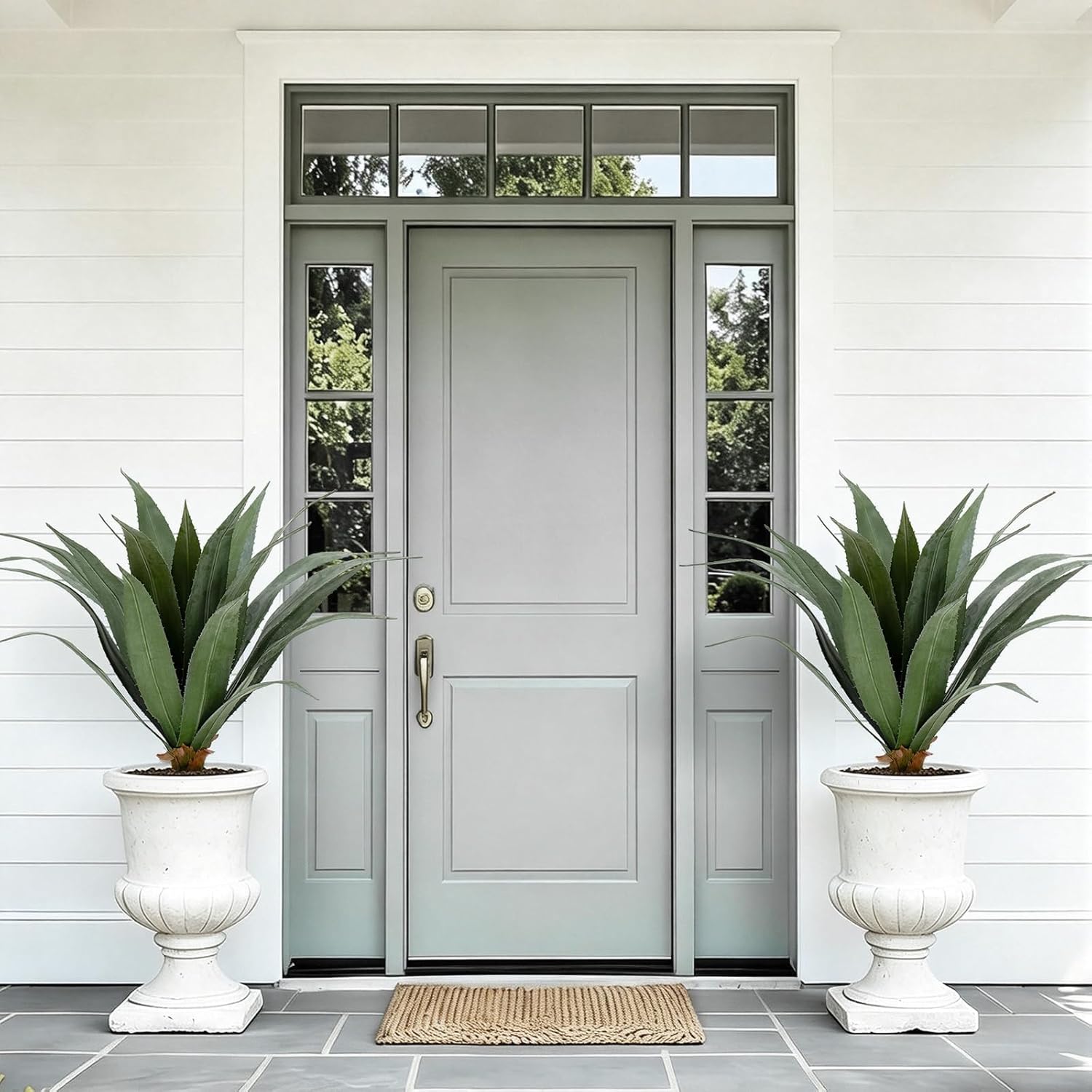 2ft Artificial Agave Plant, 23 Inch Tall Faux Agave Plants in Black Pot, Fake Floor Plant Outdoor Indoor for Front Porch Patio Home Office Door Step Hotel Desert Style Decor 2PCS