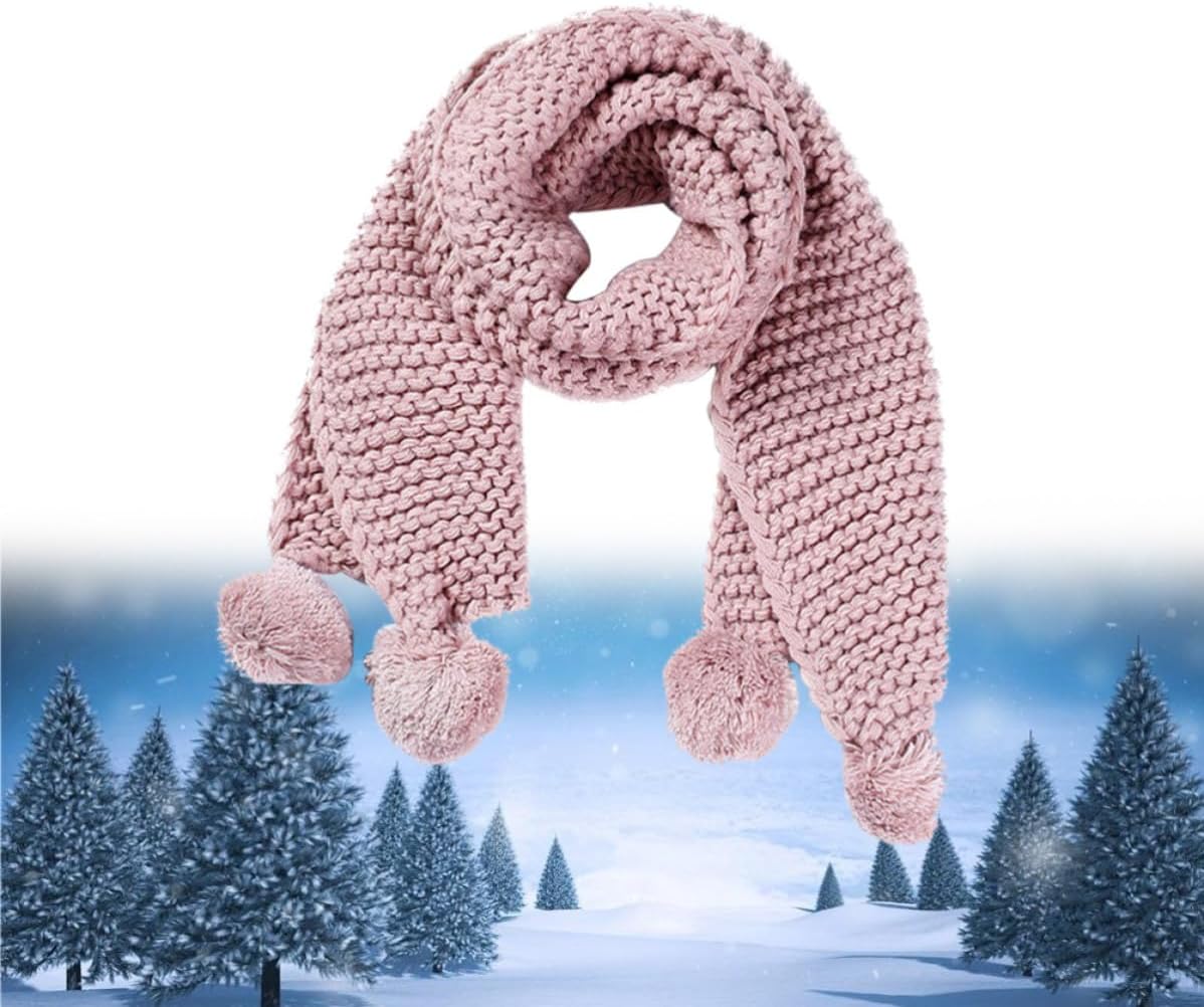 Cabilock Fuzzy Ball Scarf Cotton Thick Warm Winter Pink